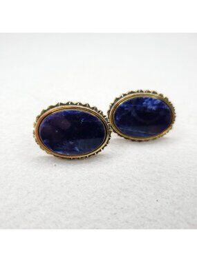 Vintage Anson Cufflinks Blue Stone Gold Tone Large Oval 1 1/4"